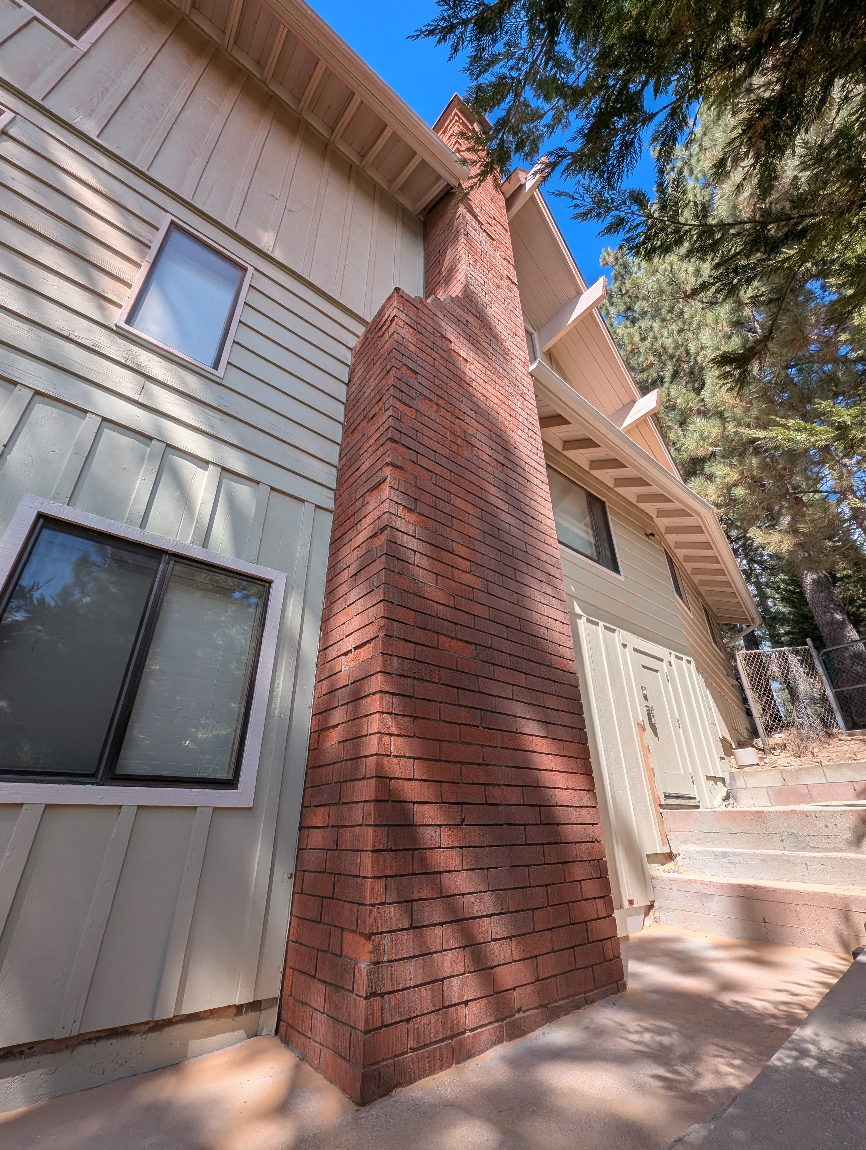 Full view of completed chimney brick restoration, Big Bear CA